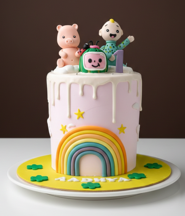 Cocomelon Pastel Rainbow Friends Drip Cake