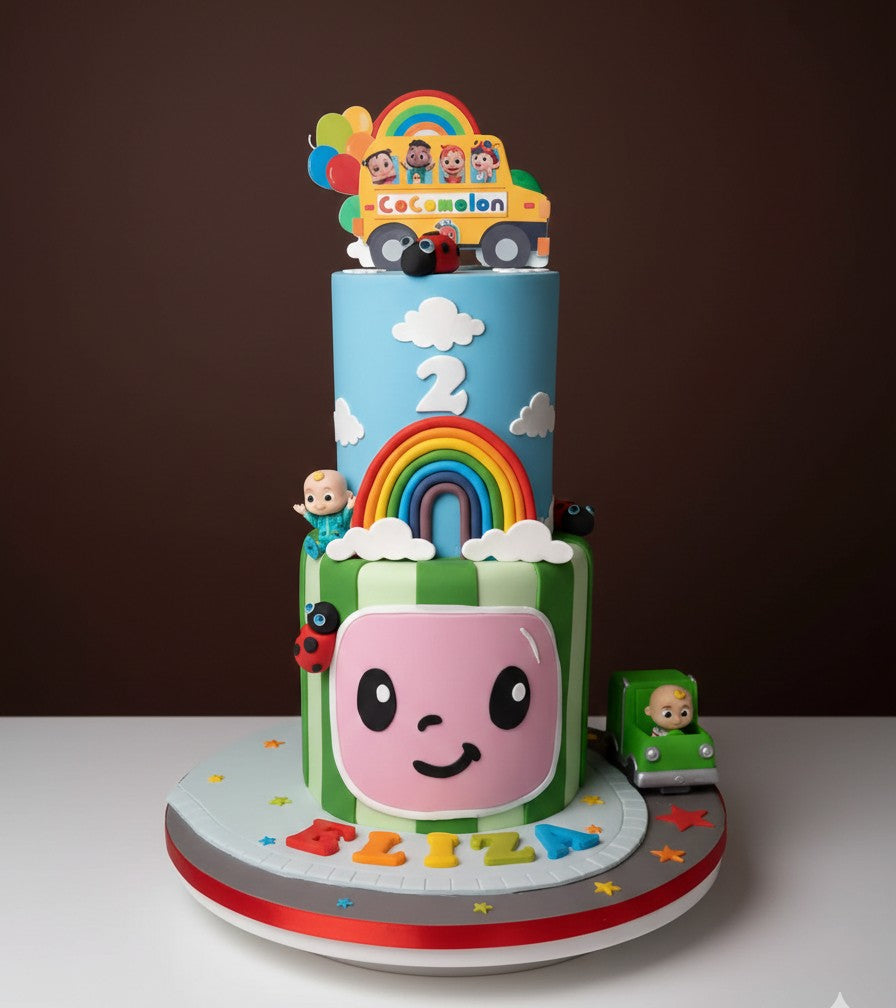 Tall Cocomelon Rainbow Bus Tier Cake