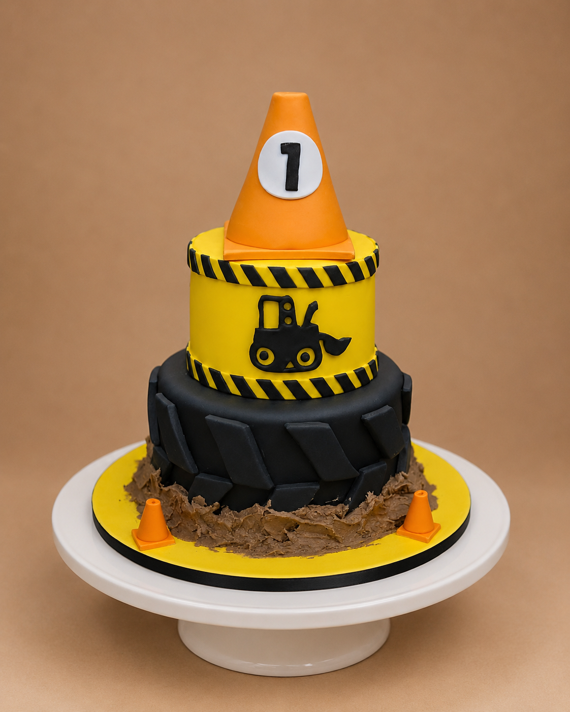 Construction Cone JCB Birthday Cake