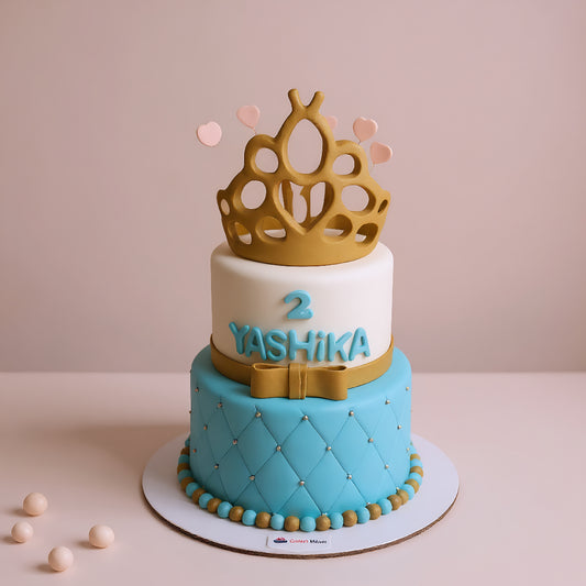 Blue & Gold Princess Crown Cake