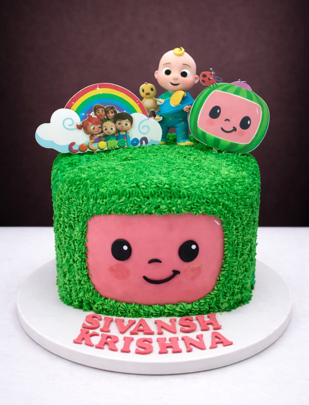 Cocomelon Melon Face Grass Cake