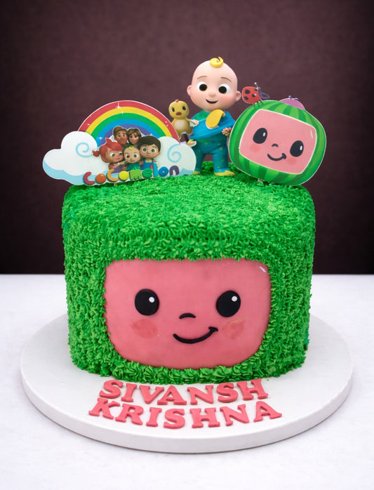 Cocomelon Melon Face Grass Cake