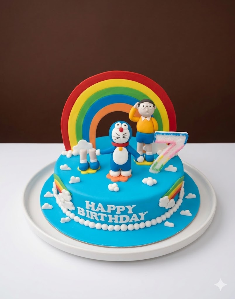 Doraemon Rainbow Sky Birthday Cake