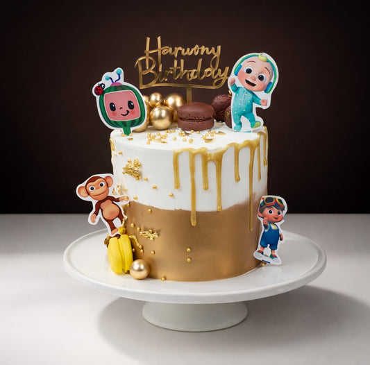 Cocomelon Gold Drip Birthday Cake