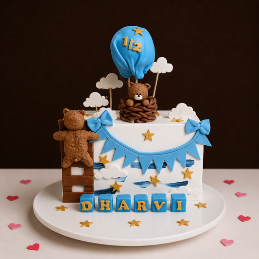 Teddy Bear Balloon Half Birthday Cake