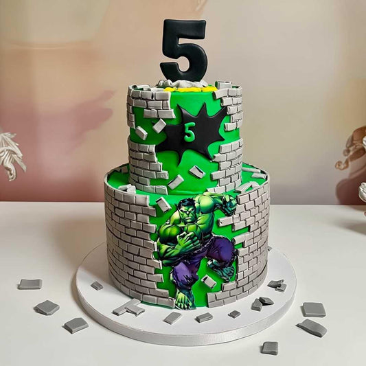 Hulk Two-Tier Brick Smash Cake