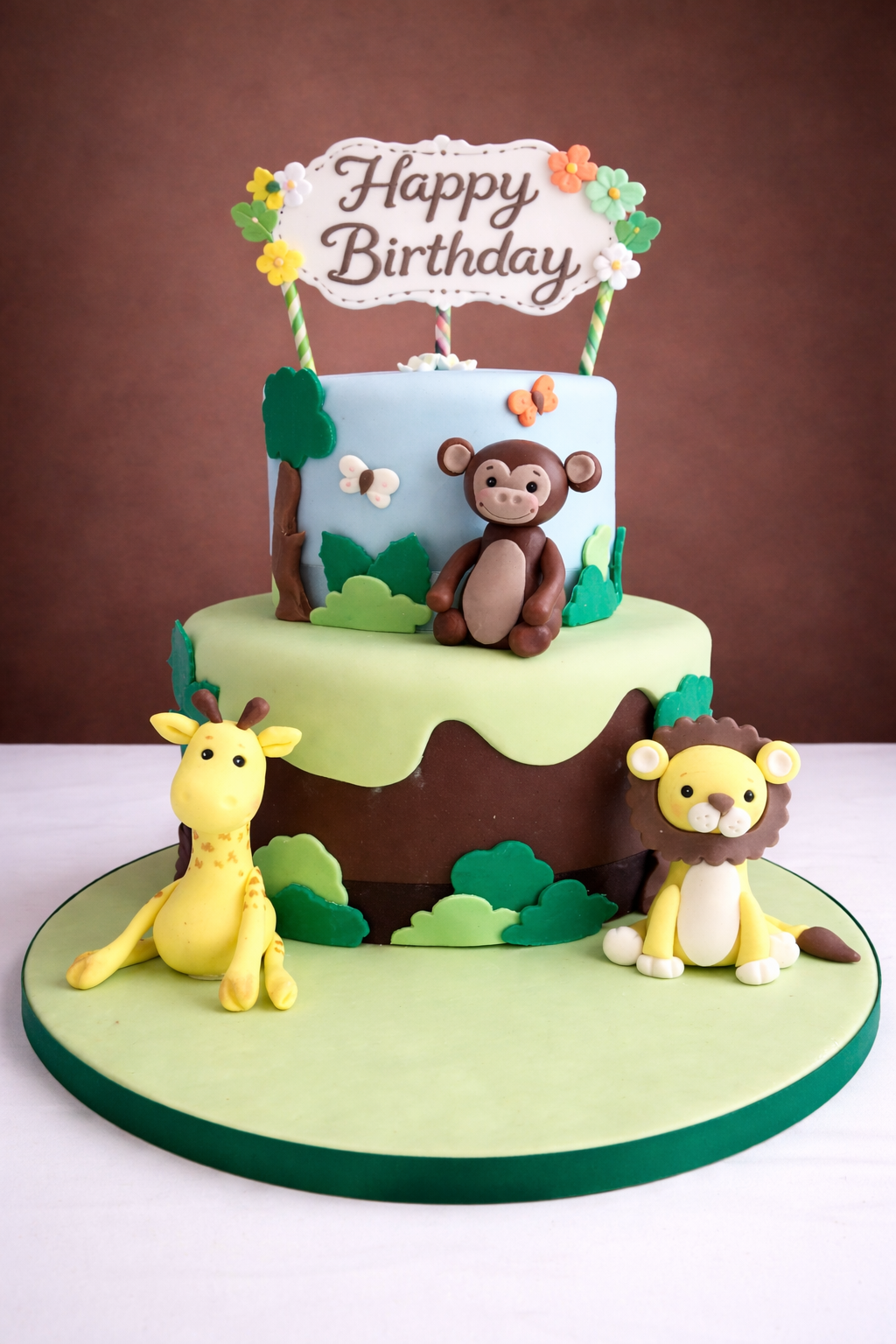 Cute Jungle Friends Birthday Cake