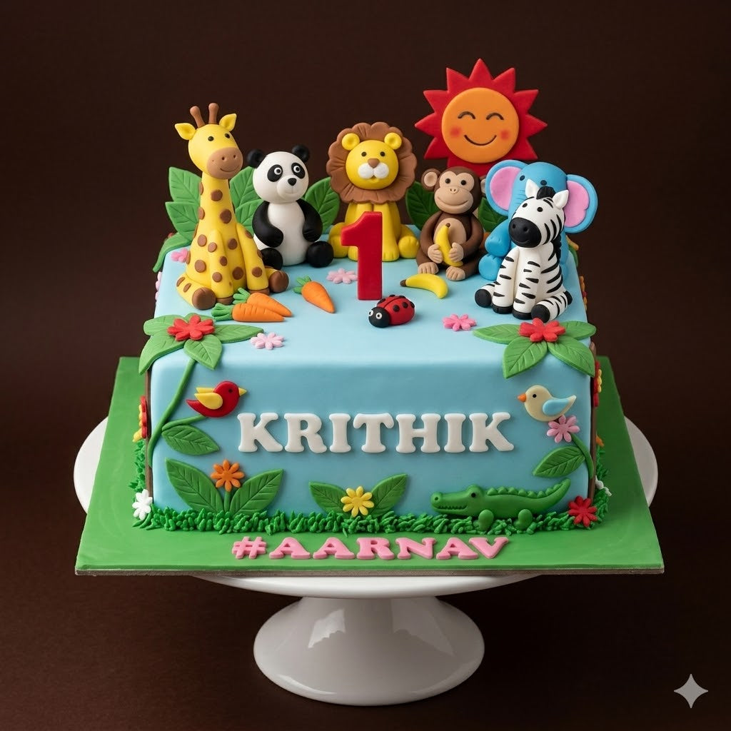 Sunny Jungle Party Birthday Cake