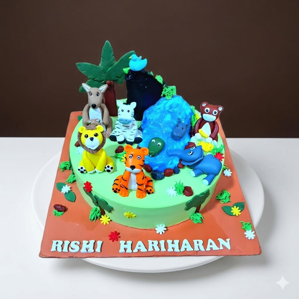 Jungle Safari Multi-Animal Theme Cake