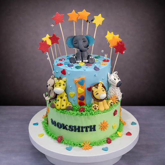 Colorful Jungle Safari Celebration Cake