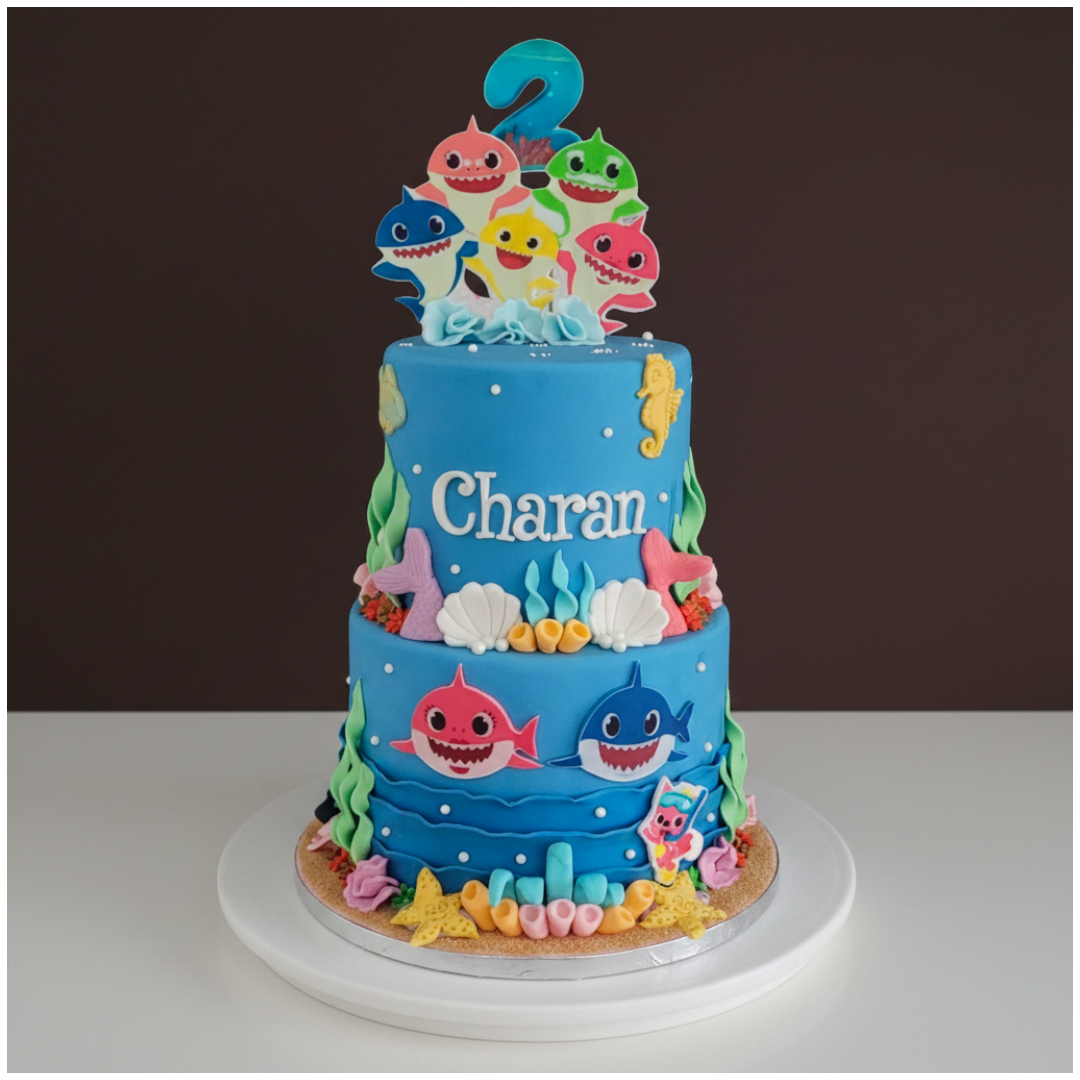 Baby Shark Blue Tier Cake