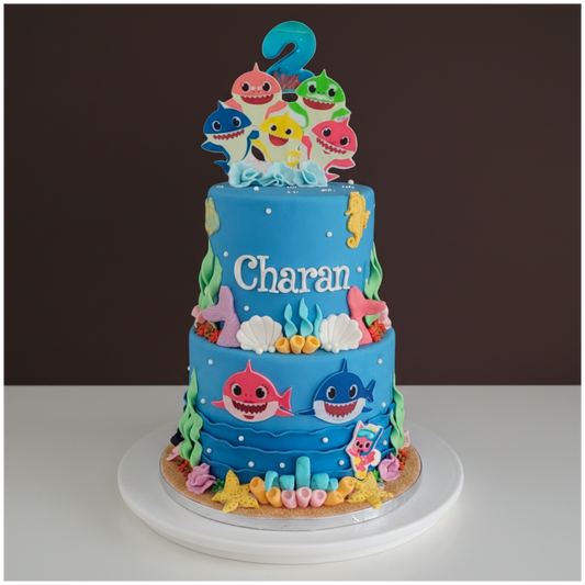 Baby Shark Blue Tier Cake