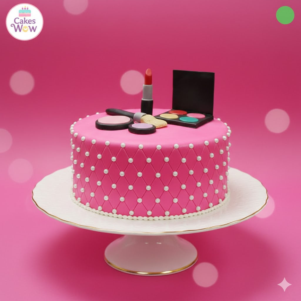 Pink Glam Pearl Makeup Cake