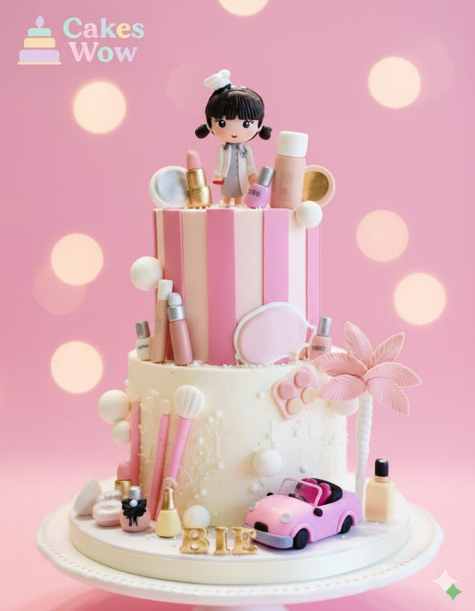 Glam Girl Makeup Themed Step cake