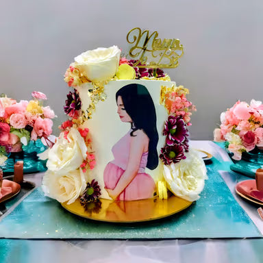 Golden Mommy-to-Be Baby Shower Cake