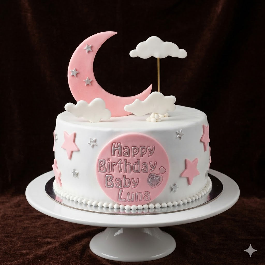 Pink Moon & Cloud Baby Cake