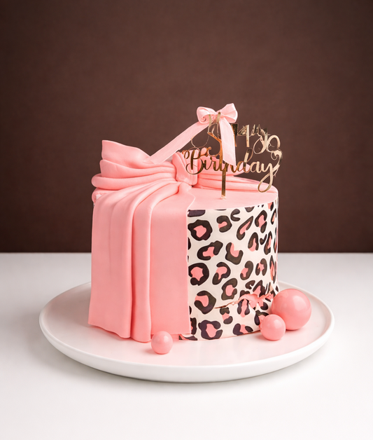 Trendy Bow & Leo Print Princess Designer Cake