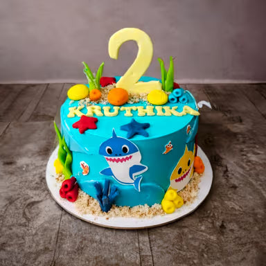 Baby Shark's Birthday Splash Cake