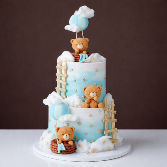 Teddy Cloud Balloon Tier Cake