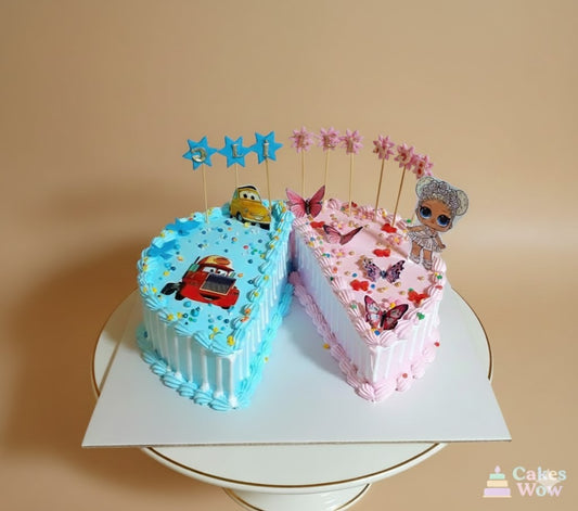Twins Split Theme Birthday Cake