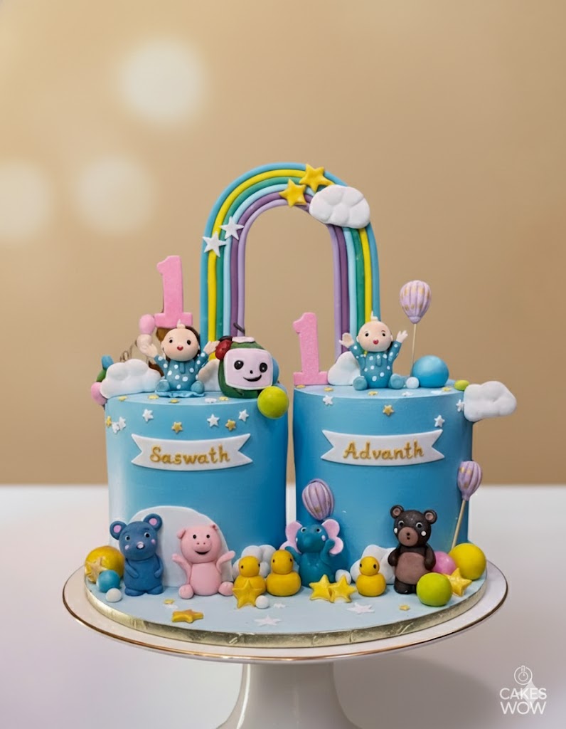 Rainbow Twins First Birthday Cake