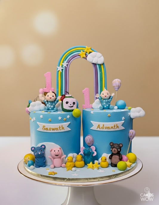 Rainbow Twins First Birthday Cake