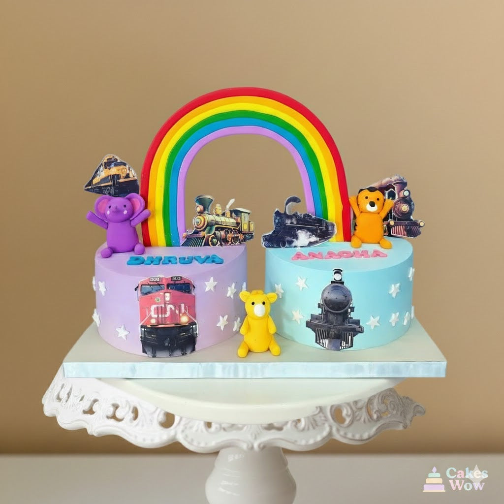 Twins Train Theme Rainbow Cake