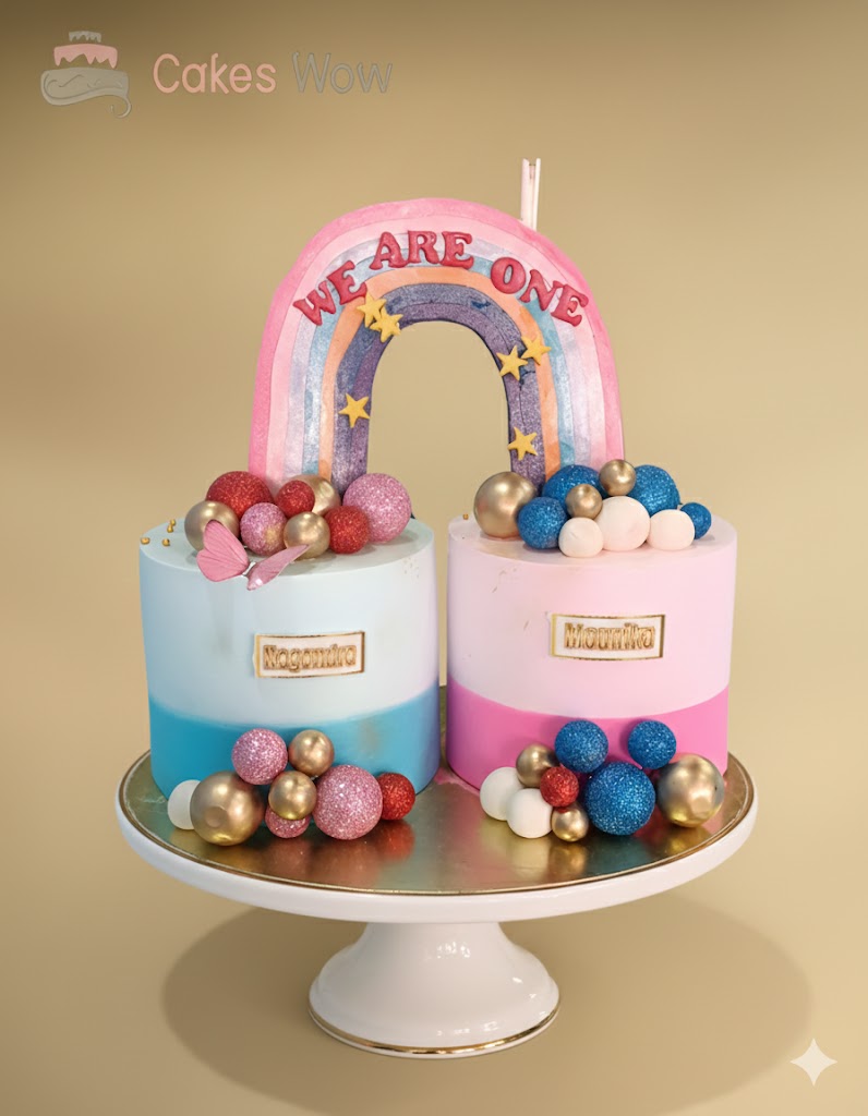 Twins First Birthday Rainbow Cake
