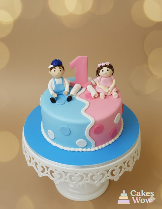 Boy & Girl Twins 1st Birthday Cake