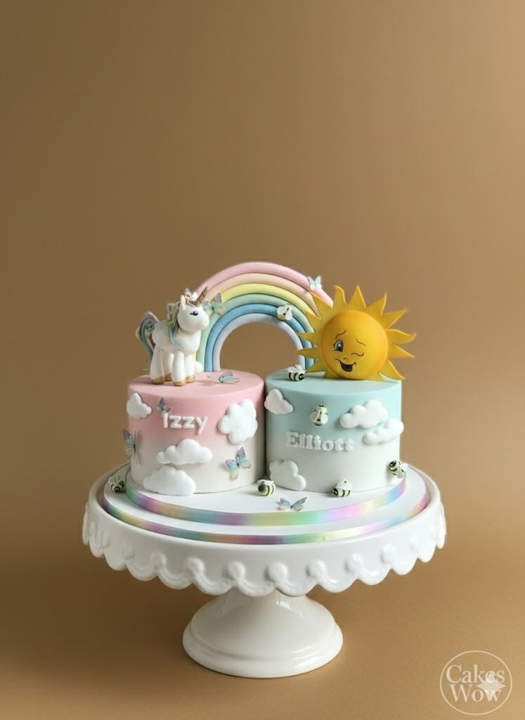 Twins Rainbow Unicorn & Sun Cake