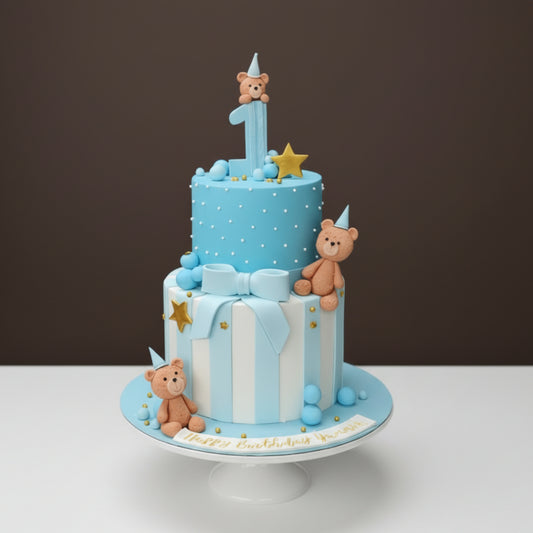 Teddy Party Blue Cake