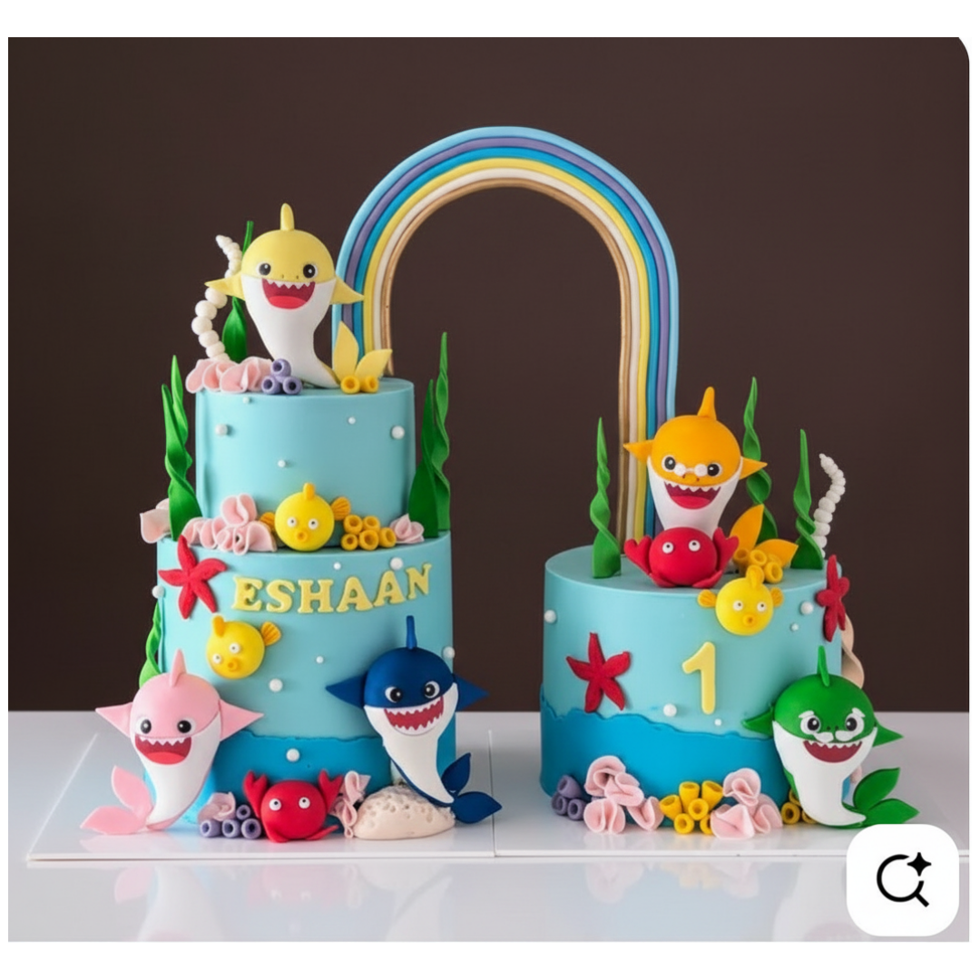 Baby Shark Twin Rainbow Bridge Cake