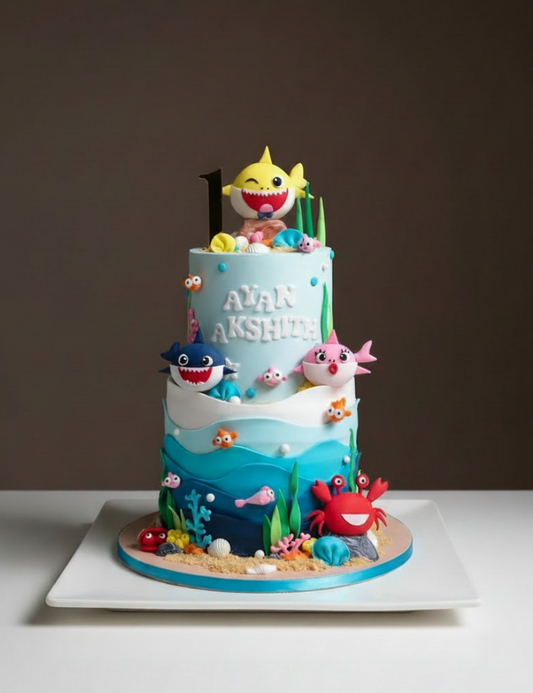 Baby Shark Ocean Waves Tier Cake