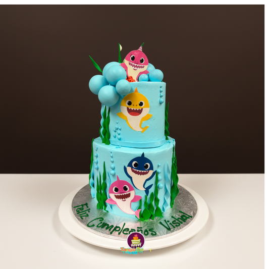 Baby Shark Bubbles Tier Cake