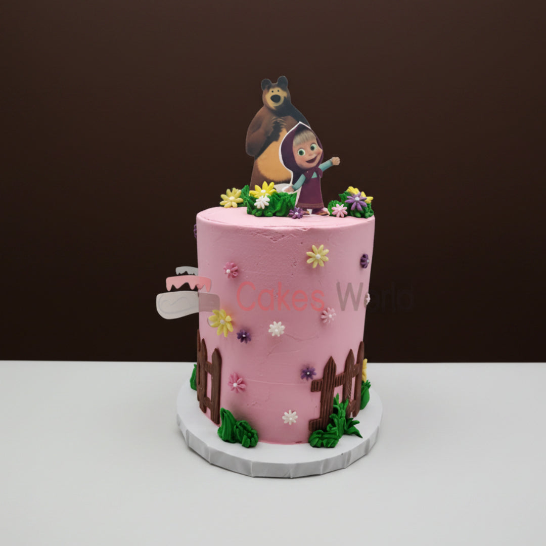 Masha and the Bear Pink Garden Cake