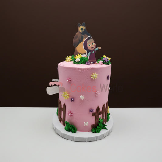Masha and the Bear Pink Garden Cake