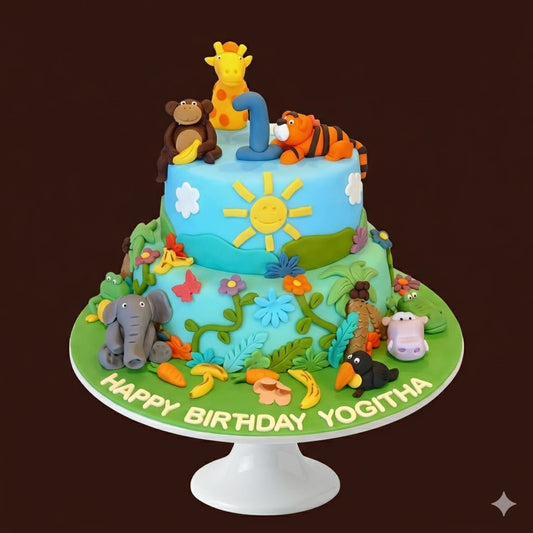 Colorful Jungle Adventure Birthday Cake