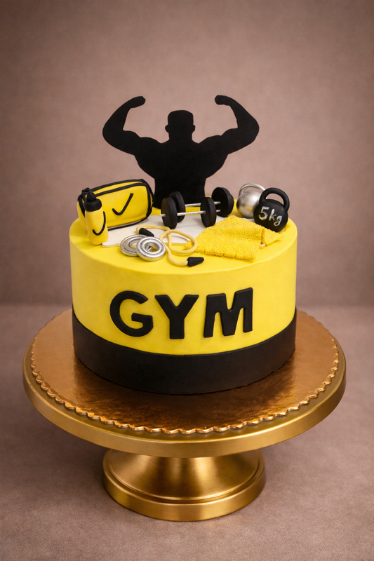 Yellow Gym Theme Birthday Cake