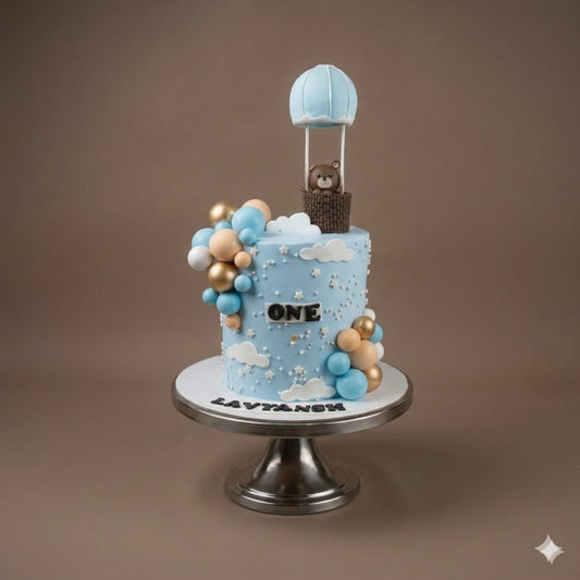 Blue Teddy Balloon Celebration Cake