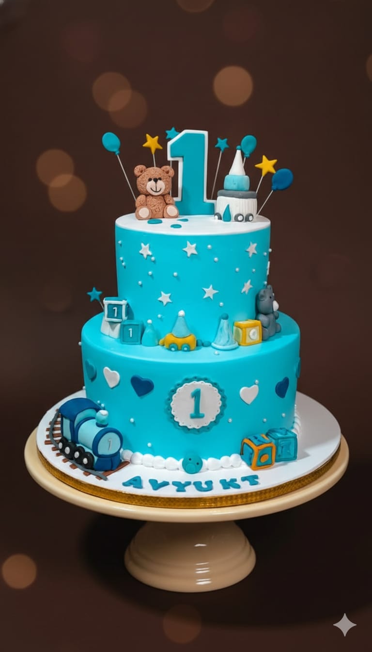 Teddy & Cars Theme Celebration Cake