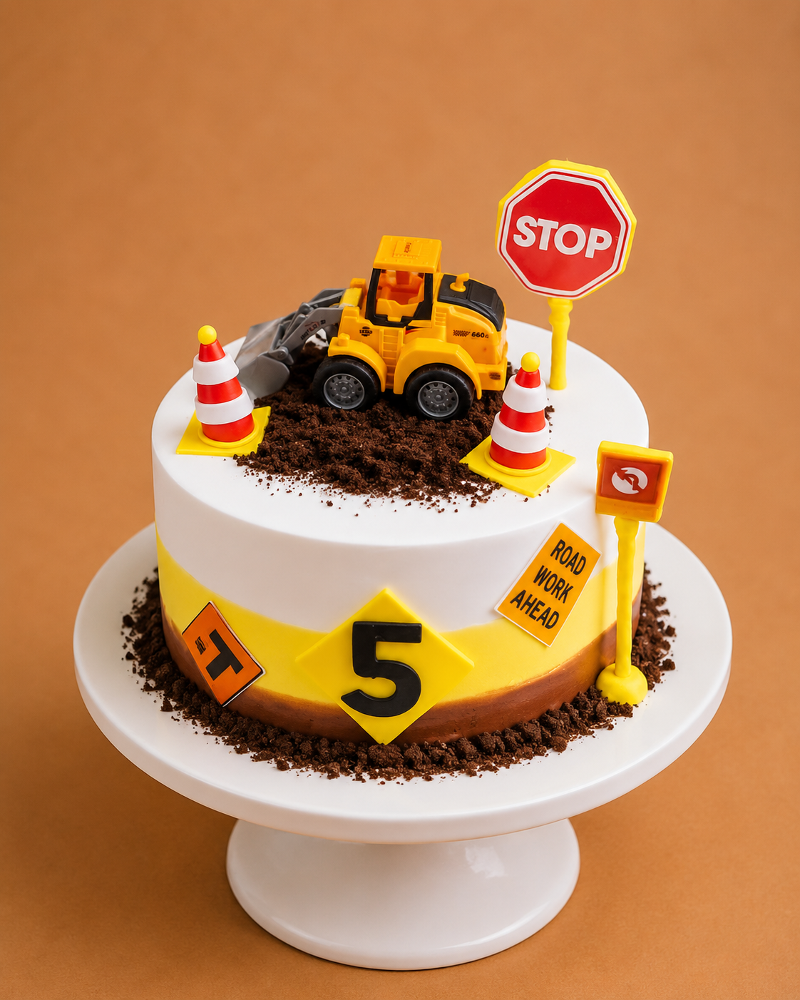 Road Work Construction JCB Theme Cake