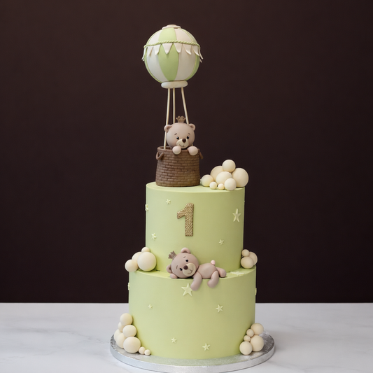 Pastel Green Teddy Balloon Cake