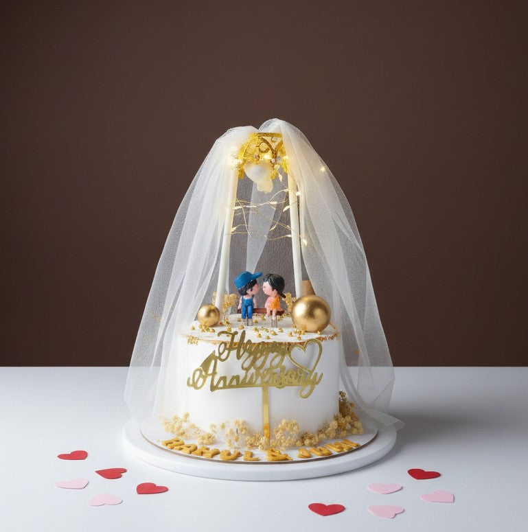 Golden Glow Couple Anniversary Cake