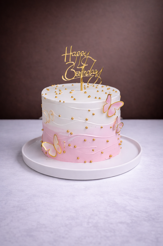 Golden Blush Butterfly Cake