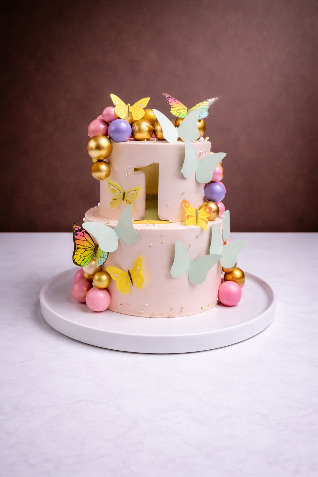 Pastel Butterfly First Birthday Cake