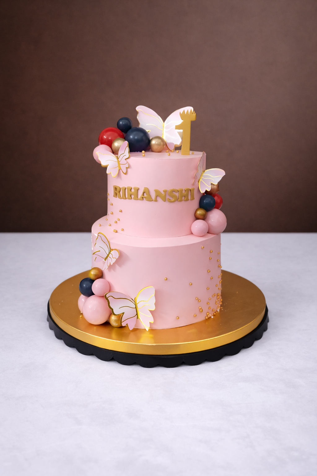 Blush Gold Butterfly Celebration Cake