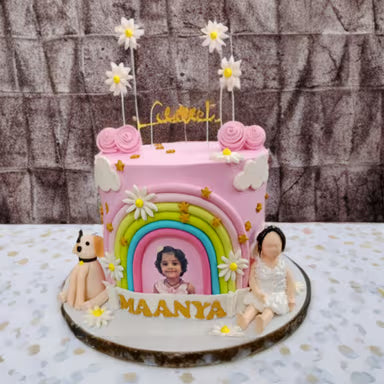 Personalized Rainbow & Dog Birthday Cake for Kids