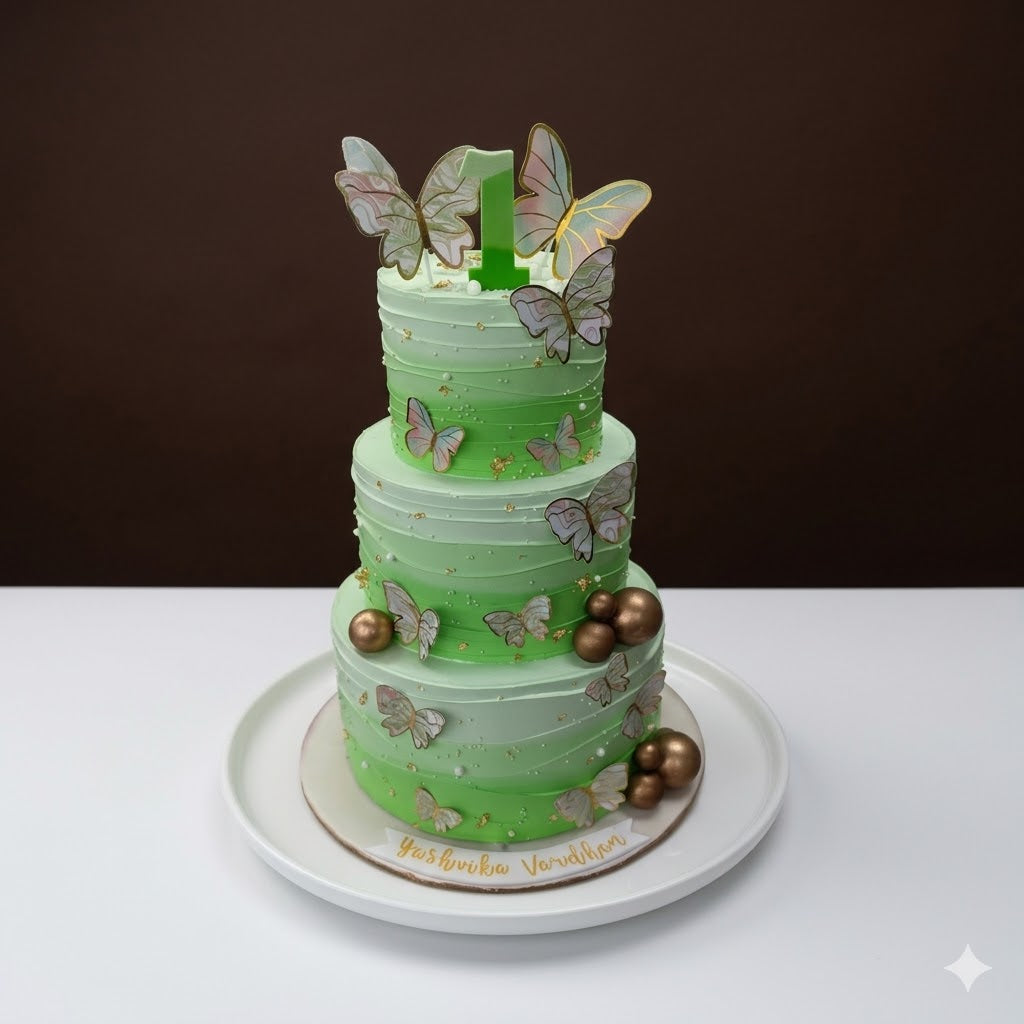 Emerald Butterfly Elegance Cake