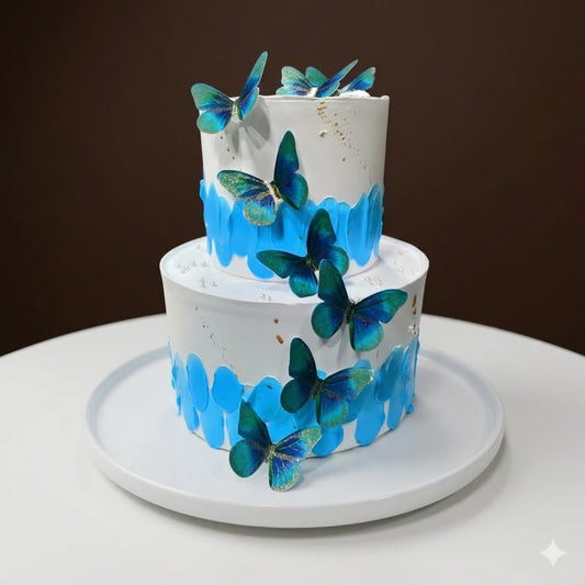 Azure Butterfly Two-Tier Cake