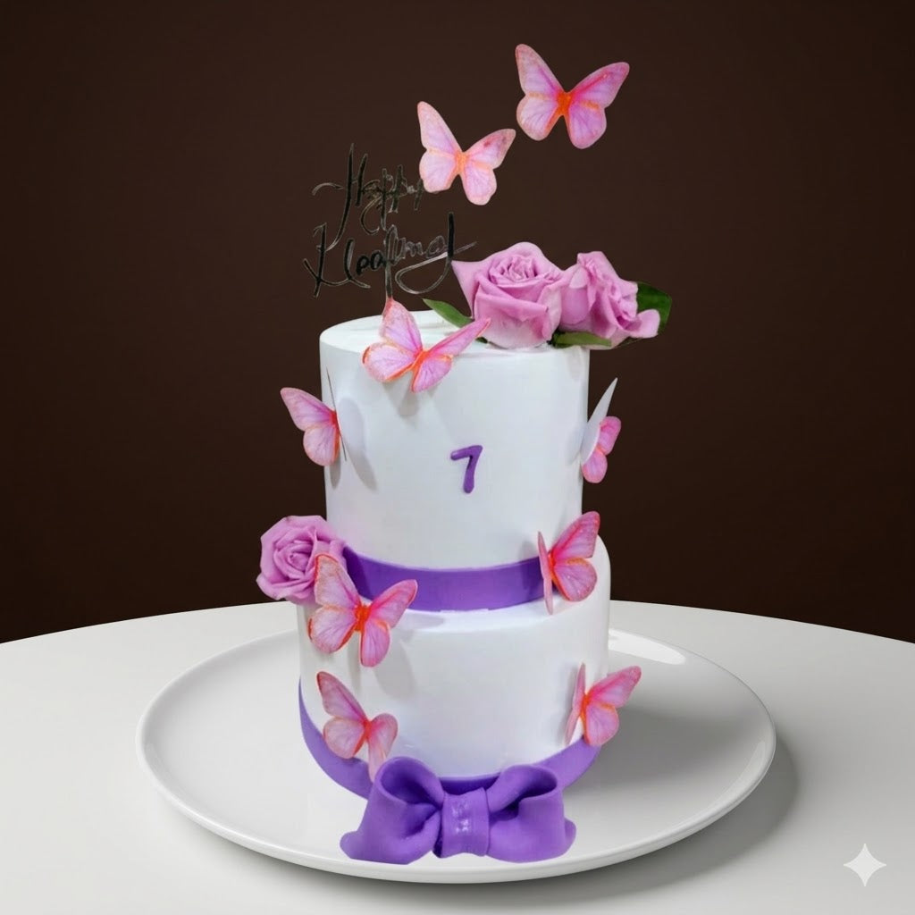 Elegant Pink Butterfly Birthday Cake